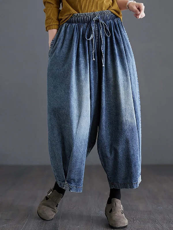 Women Summer Casual Washed Wide-leg Denim Pants CO1020 Pencil Denim Skirt