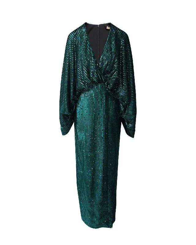 Elie Saab Laurel Sequined Gown in Green Polyester Flared Sequin Dress