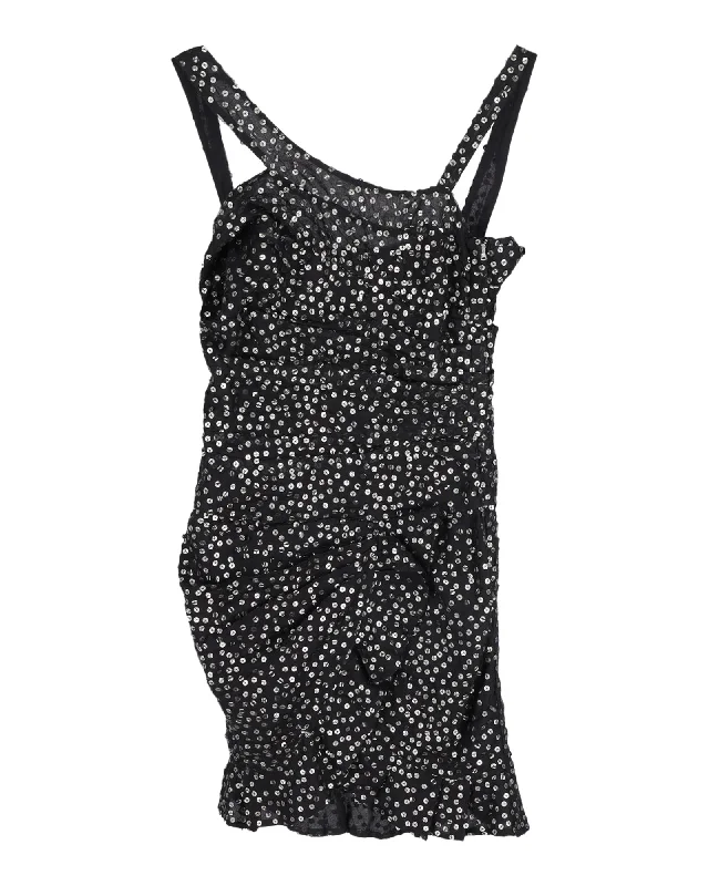 Isabel Marant Sequin Ruffle One Shoulder Dress in Black Cotton Sequin Dress Midi