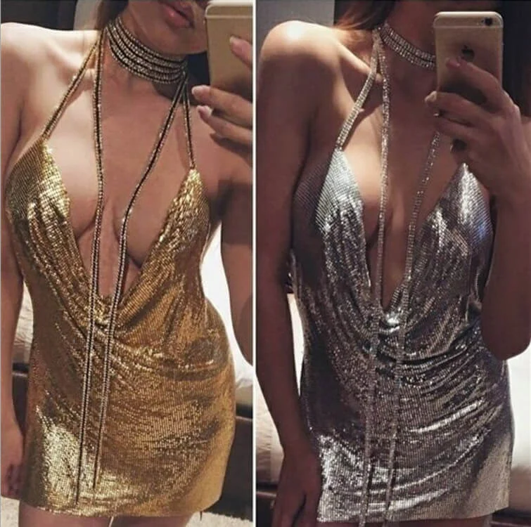 Sequins Backless Split Loft Dress Sequin Gown Chic