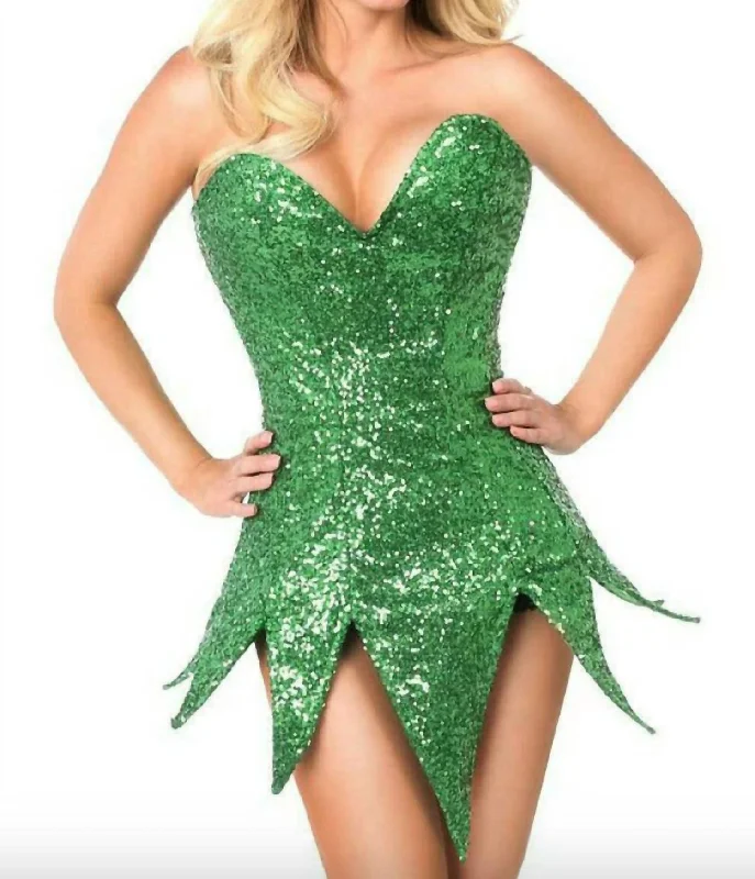 Strapless Sequin Corset Dress In Green Off-shoulder Sequin