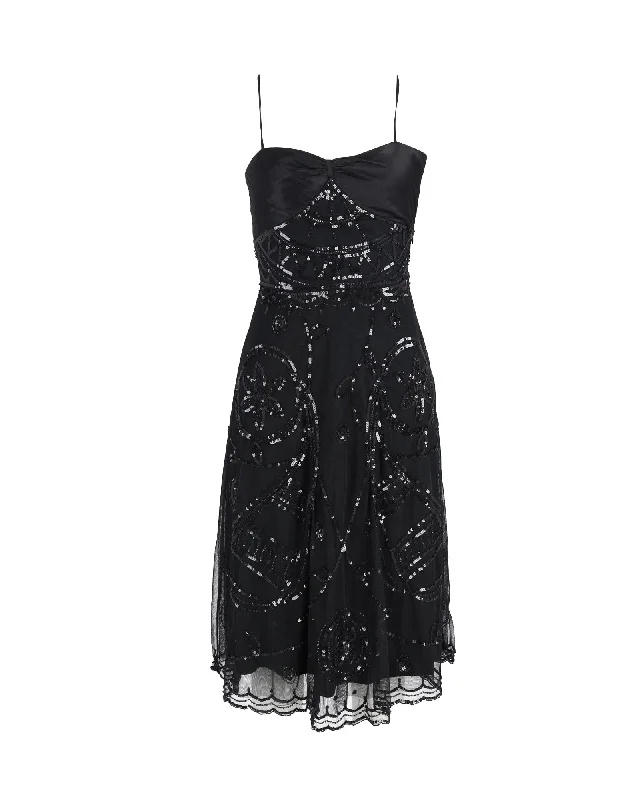 Temperley London Sequined Sleeveless Dress in Black Polyester Sequin Dress Dressy