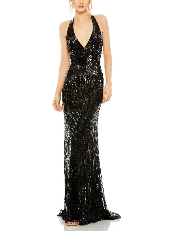 Womens Sequined Halter Evening Dress Sequin Dress Trendy