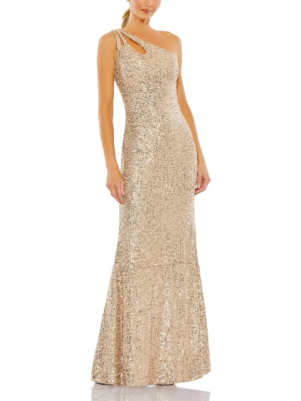 Womens Sequined One Shoulder Evening Dress Sequin Party Dress