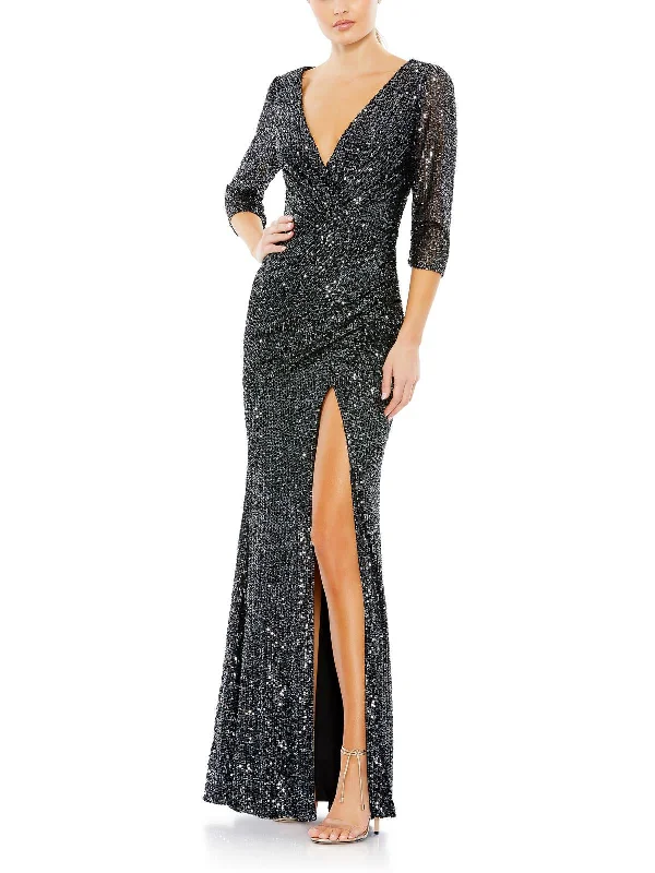 Womens Sequined Plunge Evening Dress Sleek Sequin Dress